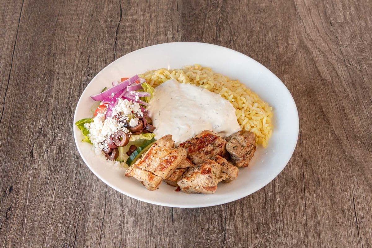 Pork Souvlaki Rice Bowl