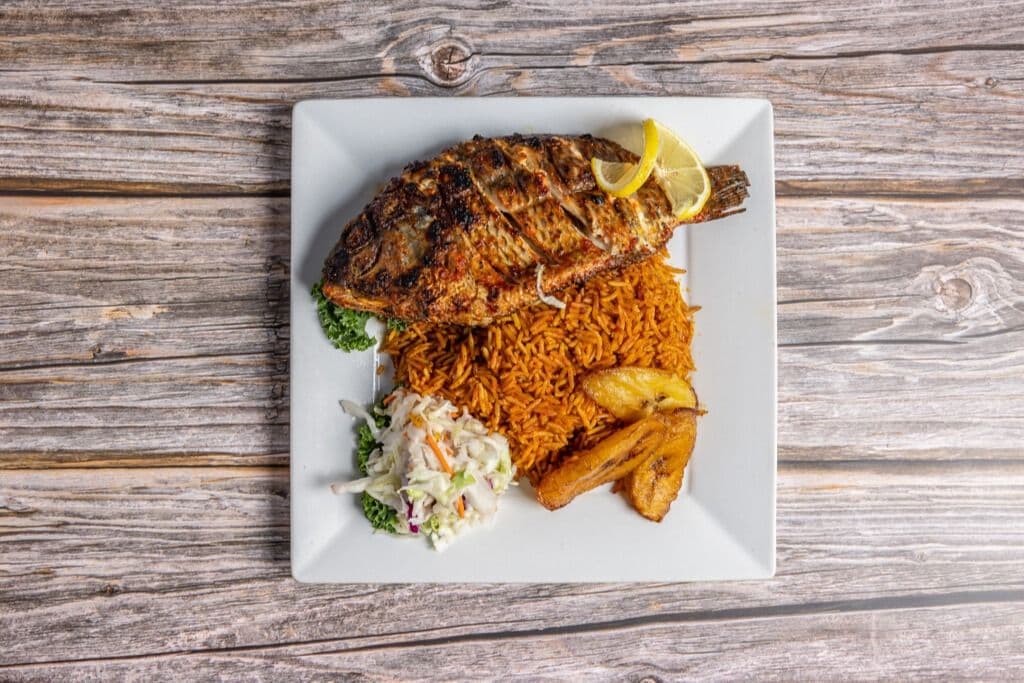 Jollof Rice with Grilled Tilapia Fish