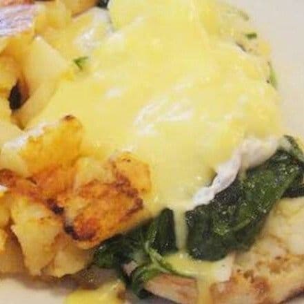 Eggs Florentine with Ham and Home Fries