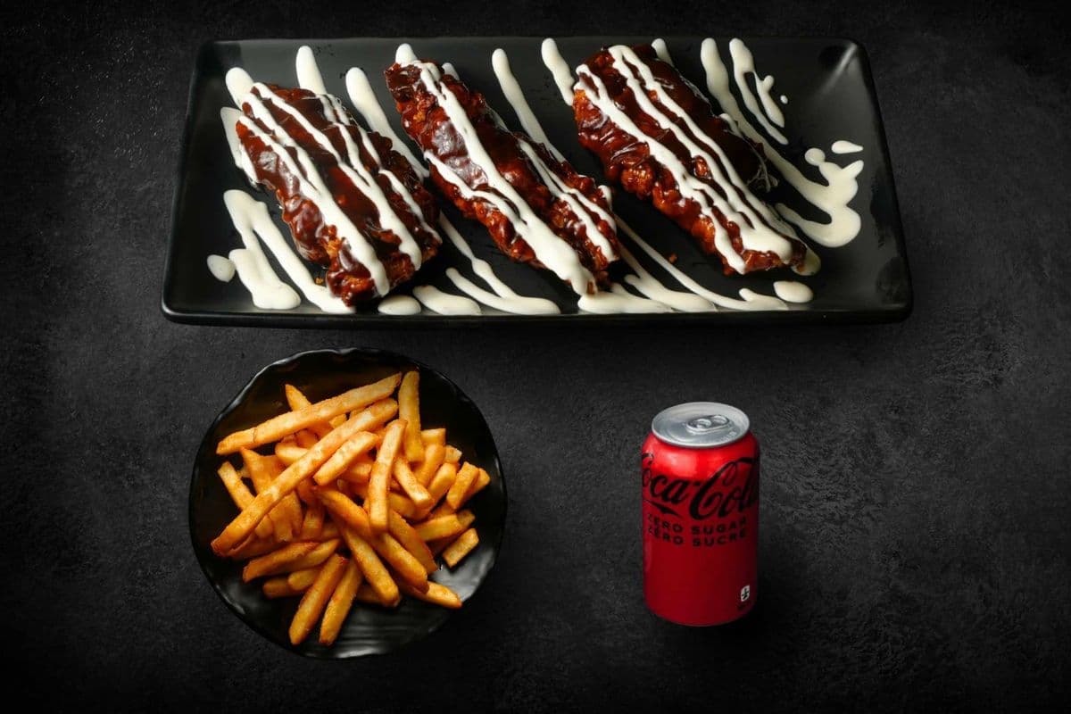 Three Tossed Tenders, One Small Fries, One Dip, and One Pop