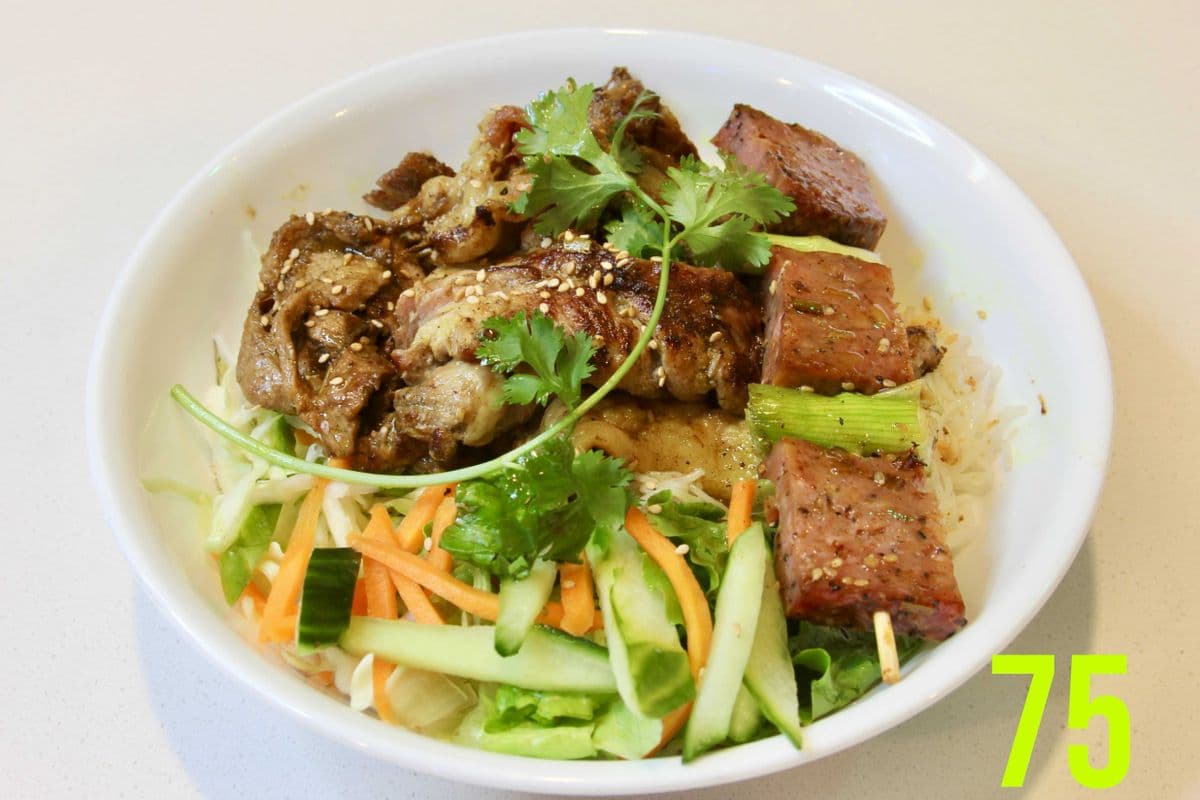 76. Grilled Lemongrass Chicken and Minced Pork on Vermicelli