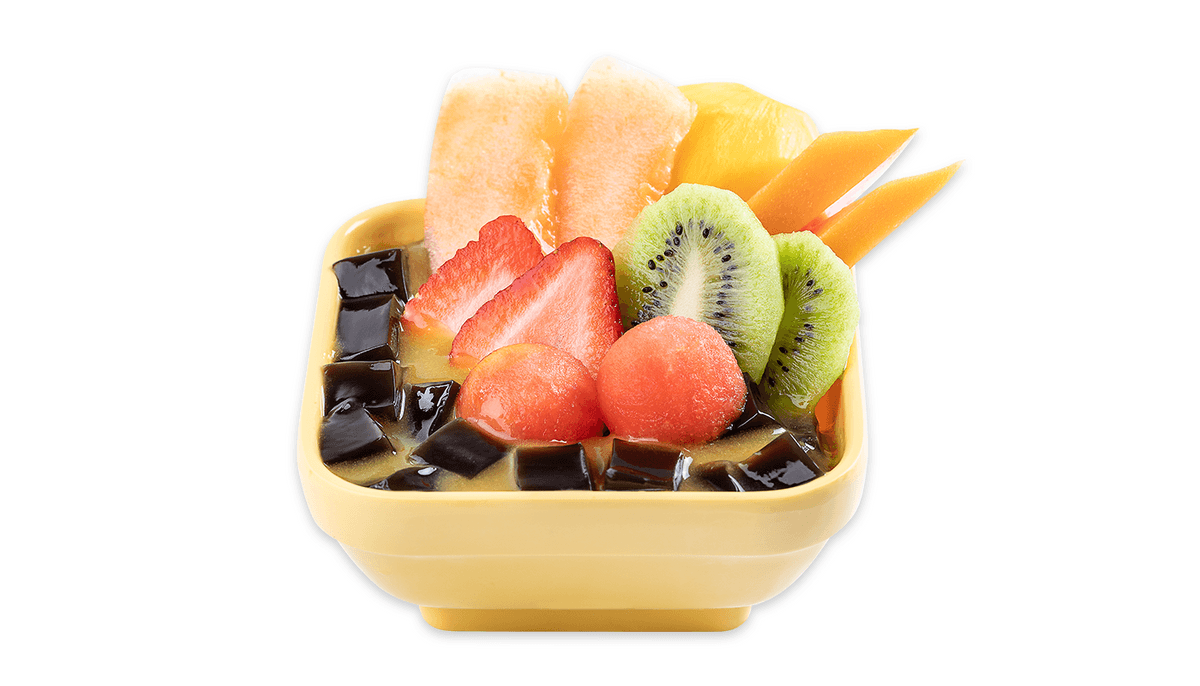 Mixed Fruits Grass Jelly with Mango Juice - 鲜杂果凉粉(芒果汁底)