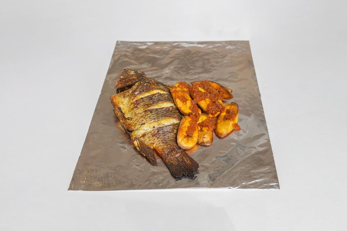 Fried Plantain (dodo) With Sauce And Grilled Whole Fish