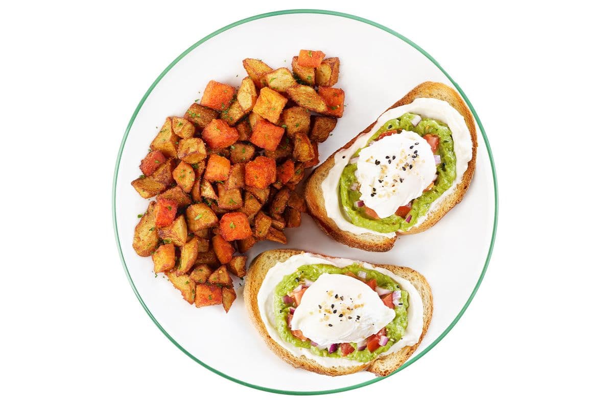 2 avocado toast and potatoes (750 Cals.)