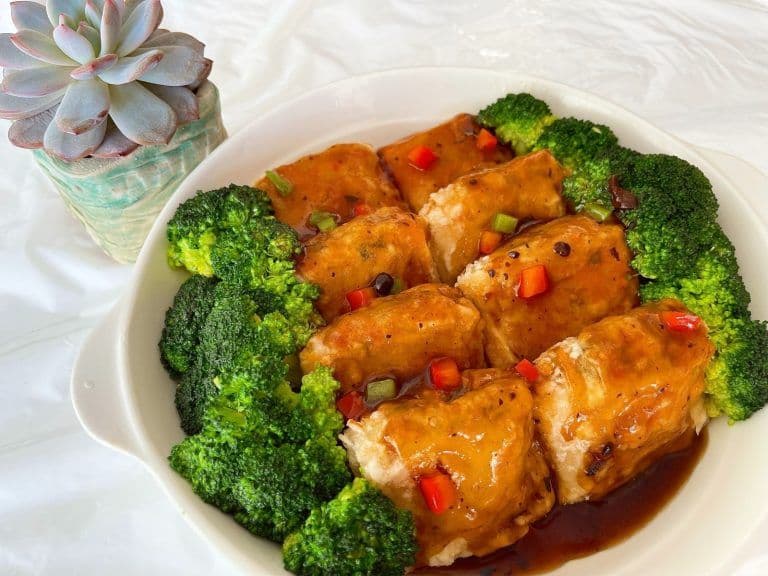78. Crispy Stuffed Tofu with Black Bean Sauce