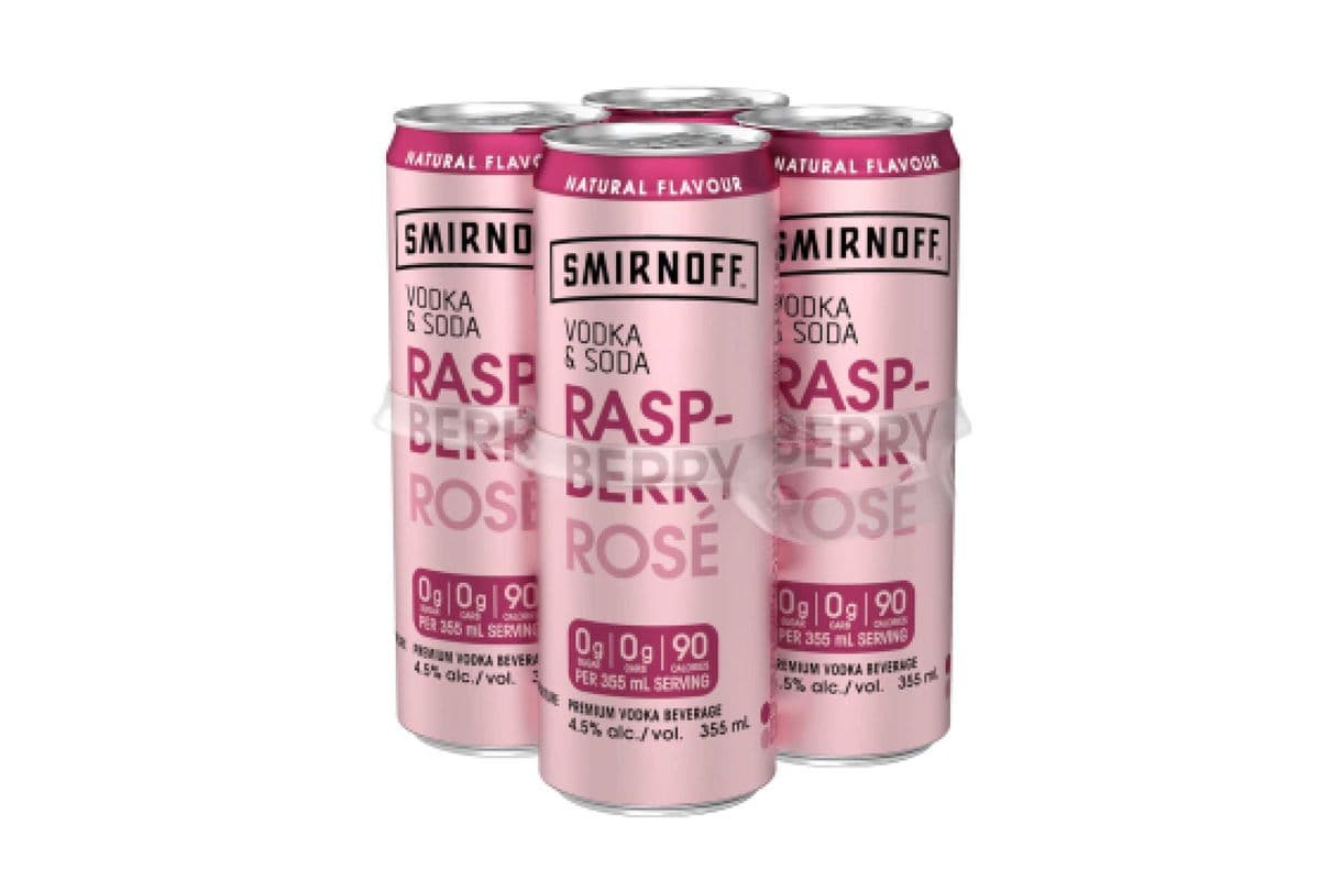 SMIRNOFF VODKA SODA RASPBERRY ROSE 4CAN (1 x 355ML)