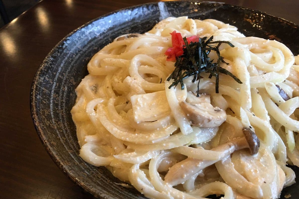 Pan Fried Udon with Mentaiko Assorted Seasonal Mushroom 什菌明太子炒烏冬