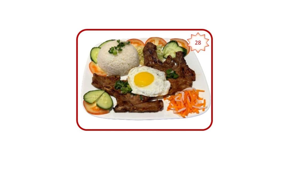 28. Grilled Pork Chops (2 Pieces) and a Fried Egg on Rice