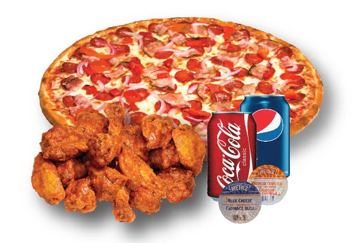 10" Small Three-Topping Pizza and Wing Special (20 pcs)