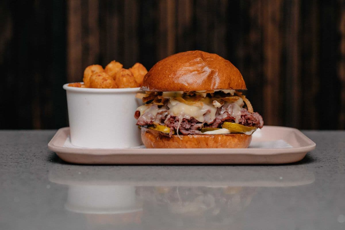 Beef Brisket Sandwich and Tots