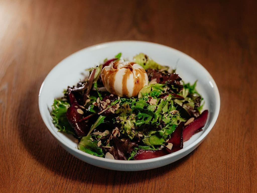 Poached Pear Salad with Burrata