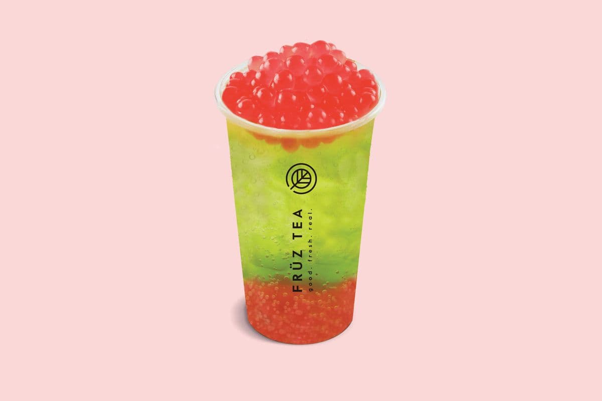 Green Apple Soda with Strawberry Popping Boba (340 Cals)