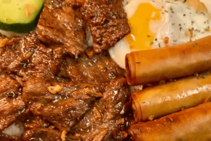 Beef Tapsi and Spring Rolls
