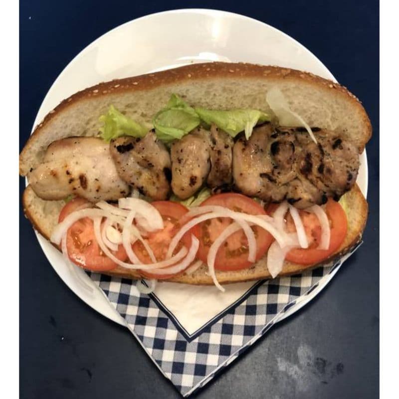 Pork Souvlaki on a Bun Sandwich