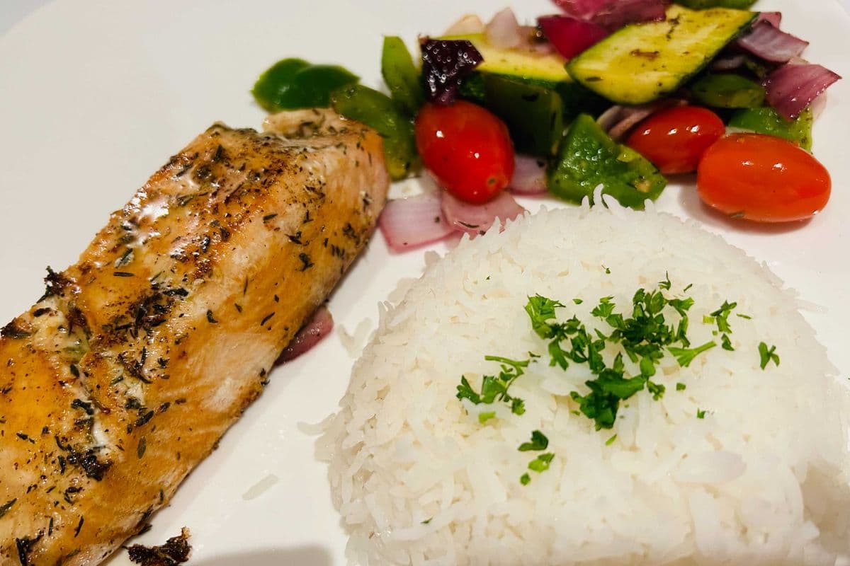 **NEW** Grilled Salmon with Rice and Veggies