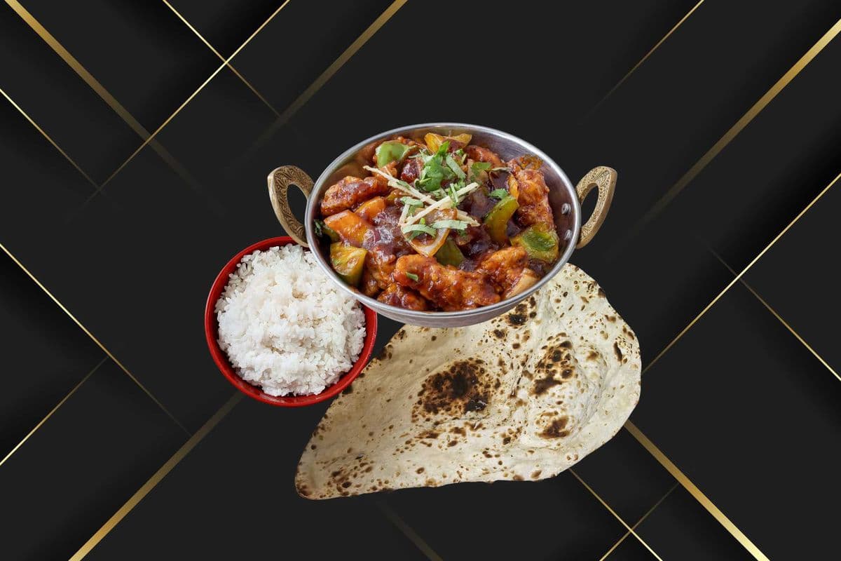 Chilli Chicken with Rice and One Naan