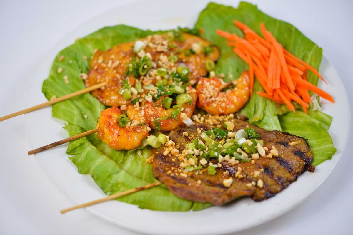 4. Char-Broiled Prawn, Beef, and Chicken Skewers (3 pcs) - Tom Bo Ga Lui