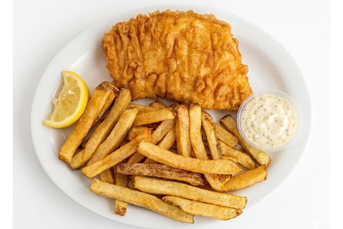 1 PC Halibut Fish (Gluten Free)(Deep Fried) With Fries (950 Cal)