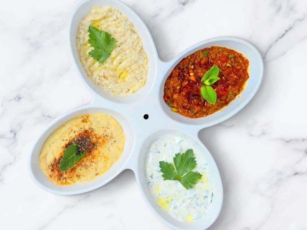 Mix Meze Plate (Humus, Ezme, Cacik, Baba Ganoush)