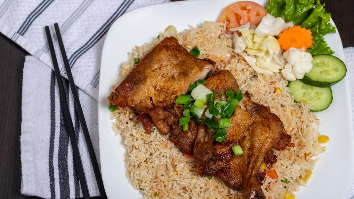 75. Fried Chicken Leg on Fried Rice