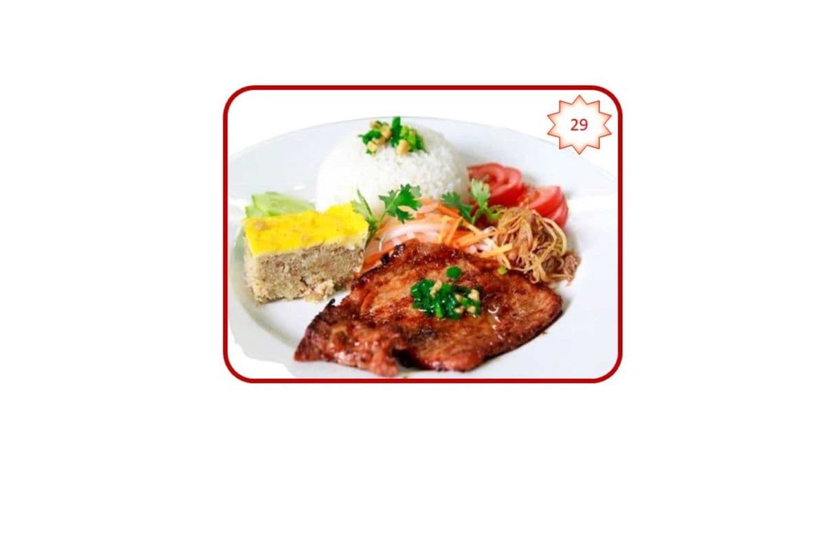 29. Shredded Pork, Baked Egg Pie and Grilled Pork Chop on Rice