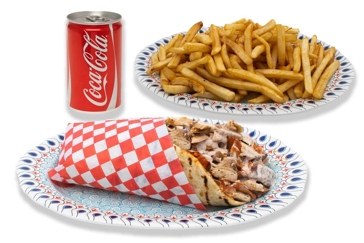 Chicken Shawarma Peta, Fries, and Pop Combo