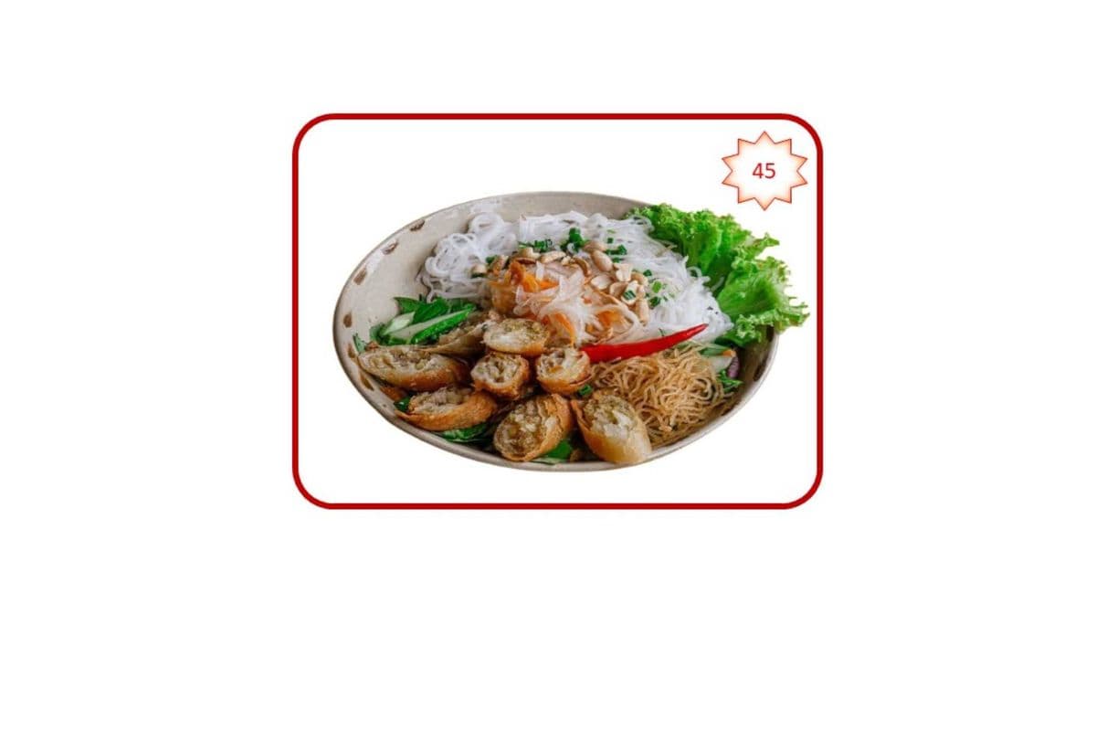 45. Vegetarian / Vegan Shredded Pork and Spring Rolls on Rice Vermicelli