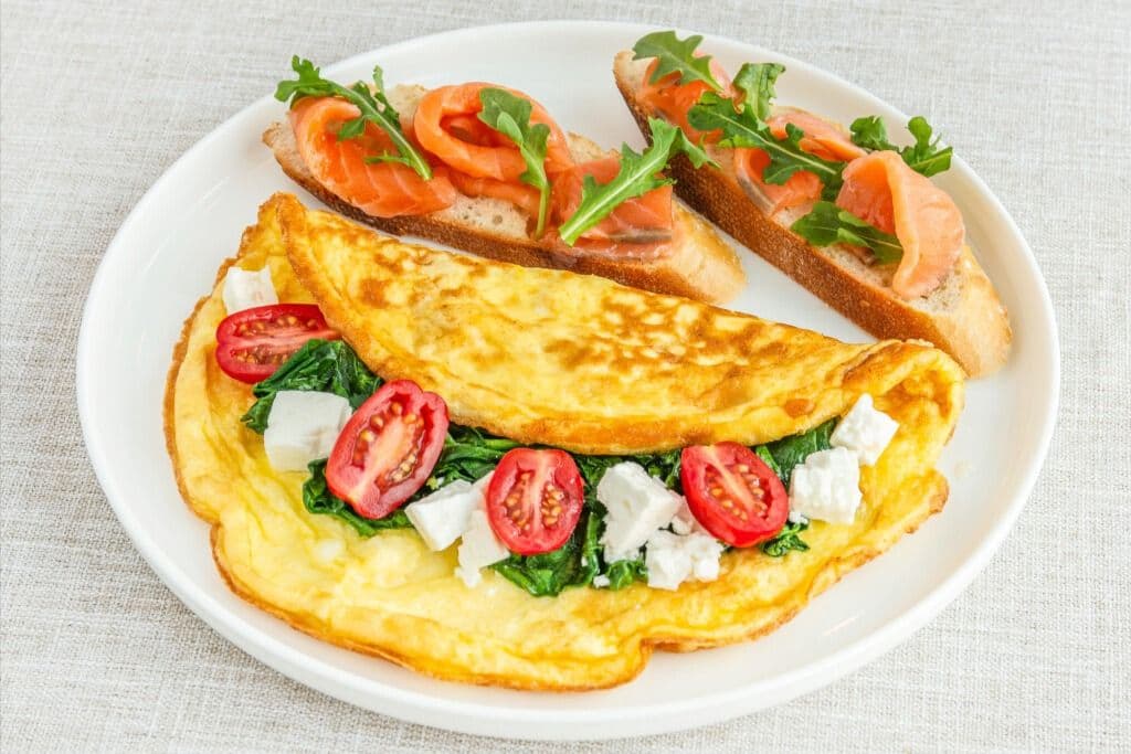 Spinach and Salmon Omelet with Sheep Cheese