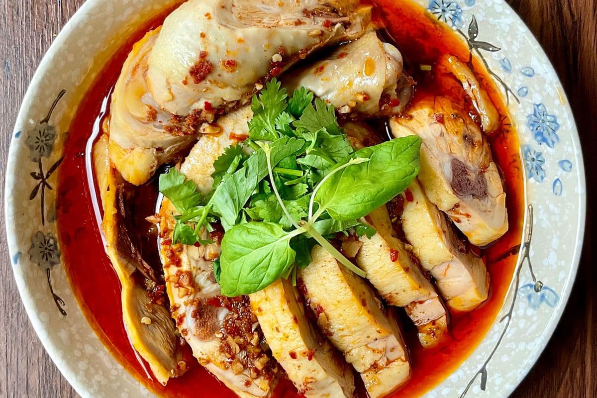 69. Poulet a la vapeur avec sauce chili steamed/steamed chicken with chili sauce