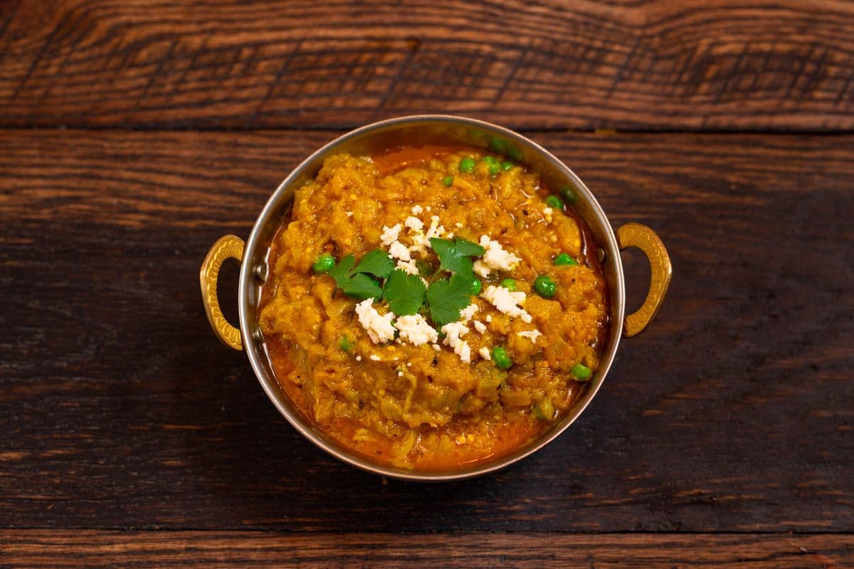 Vegetarian Baigan Matar Bharta