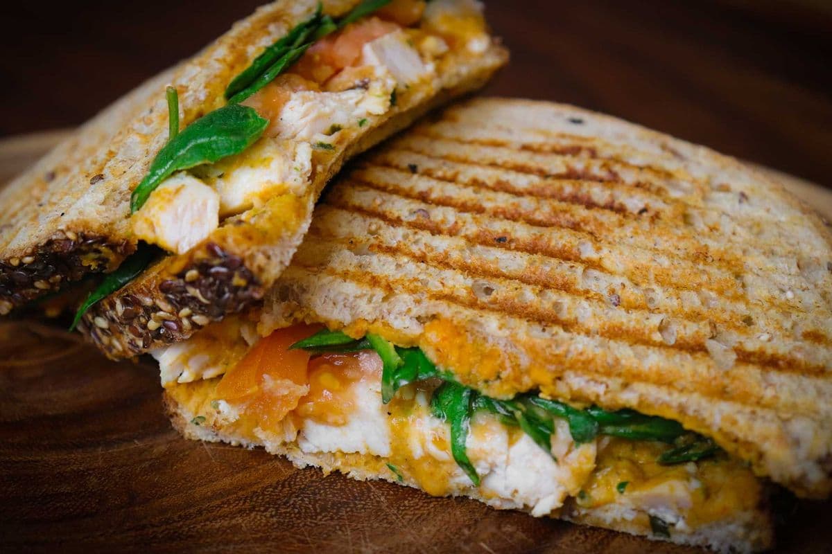 Hummus and Pesto Chicken Panini