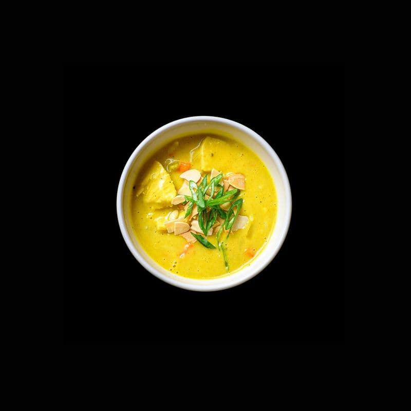 Chicken Mulligatawny over Rice with Toasted Almonds & Green Onion