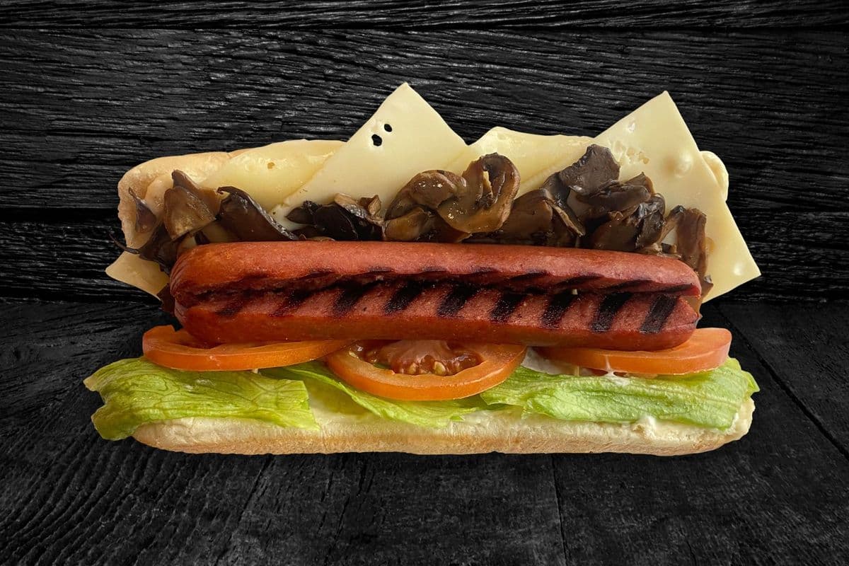 Mushroom and Swiss Hot Dog