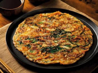 Kimchi Pajeon (Kimchi Pancake w/ soy sauce on the side)