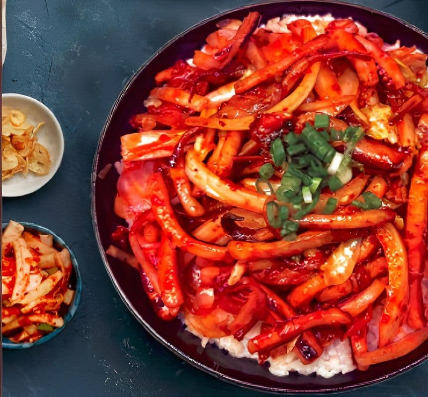 Spicy Stir Fried Squid Rice Bowl