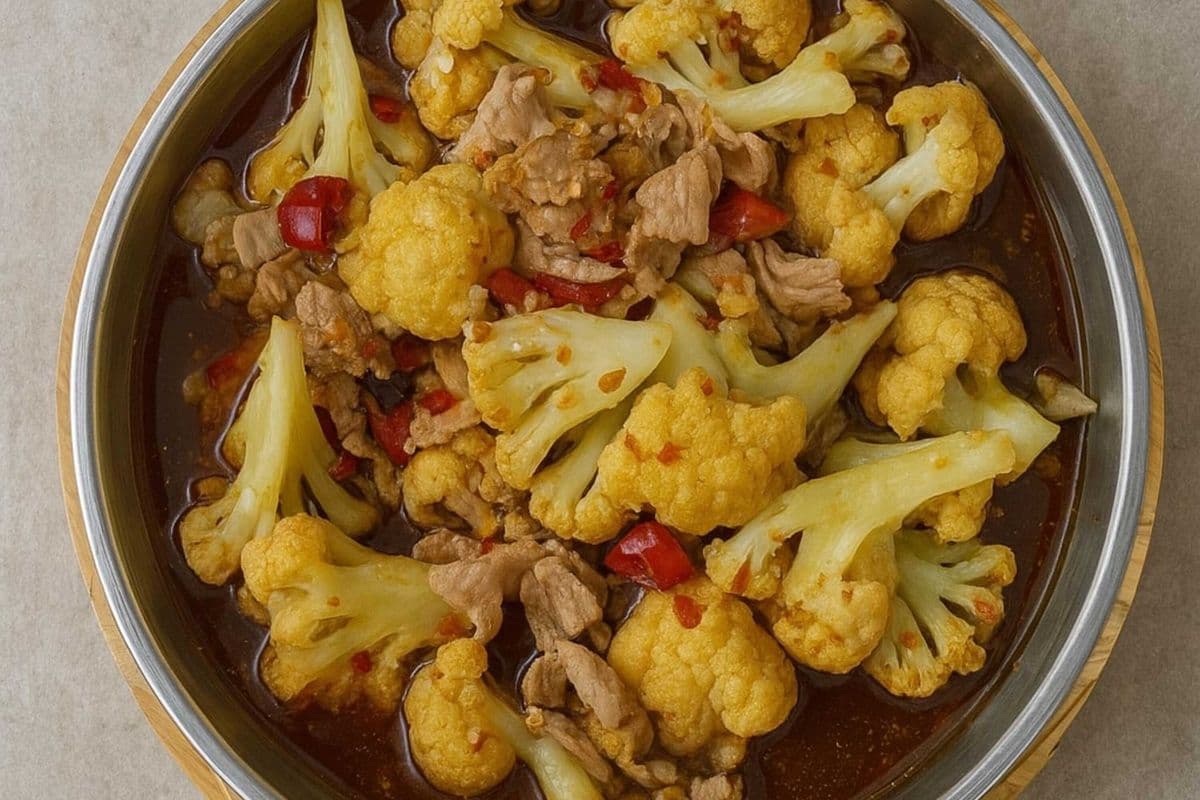 T8. Sauteed Cauliflowers with Chilli and Pork (Spicy) - 大盤花菜(辣)