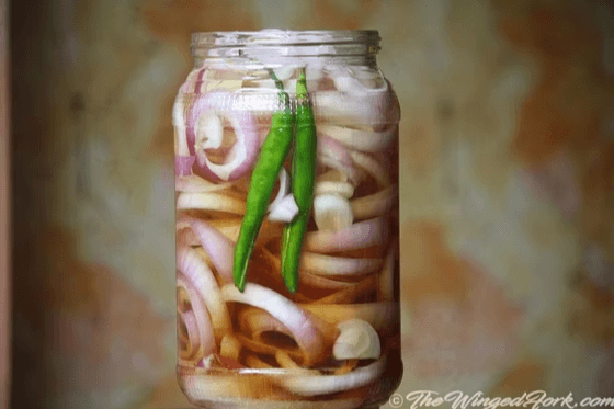 Vinegar Red Onions and Green Chillies
