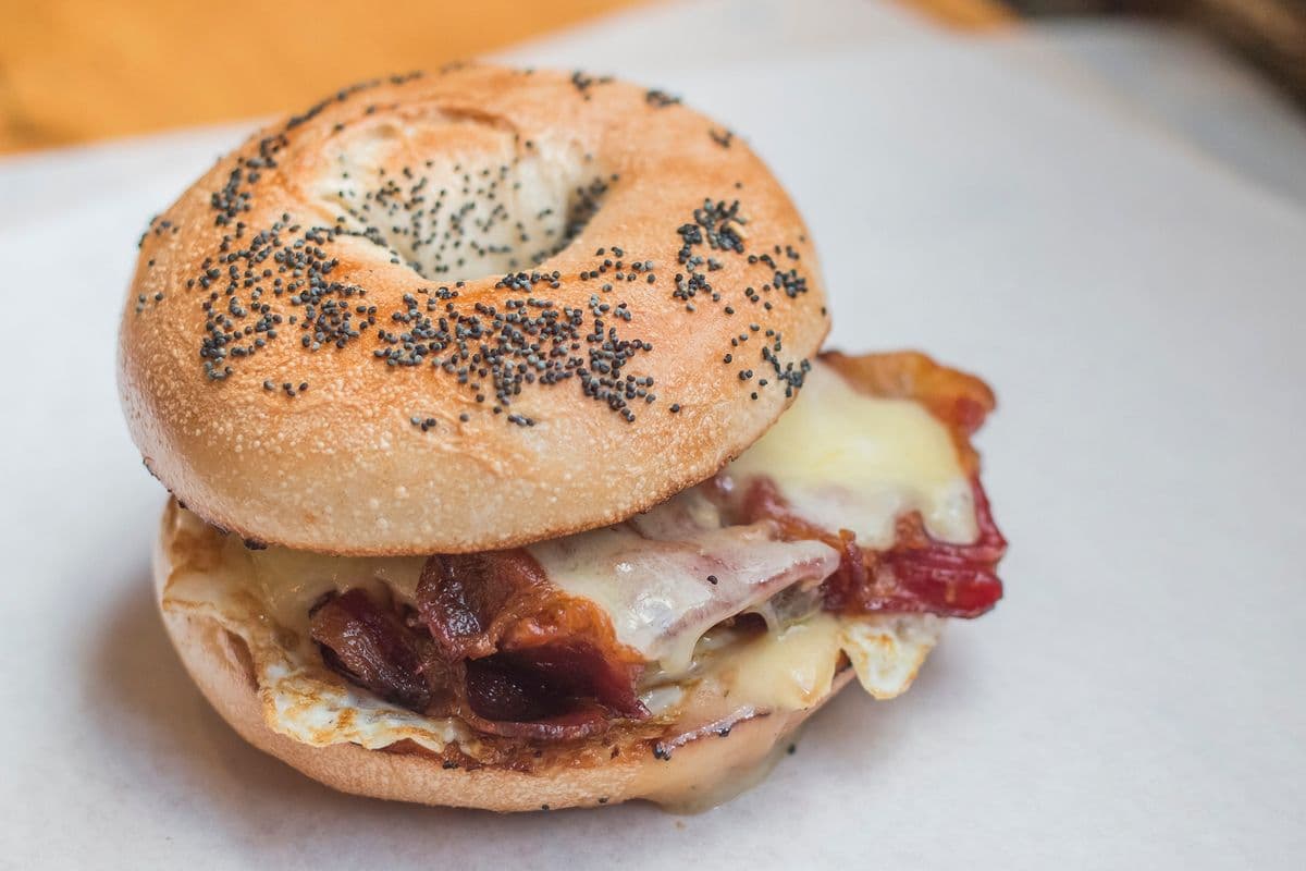 Bacon, White Cheddar, and Fried Egg Bagel