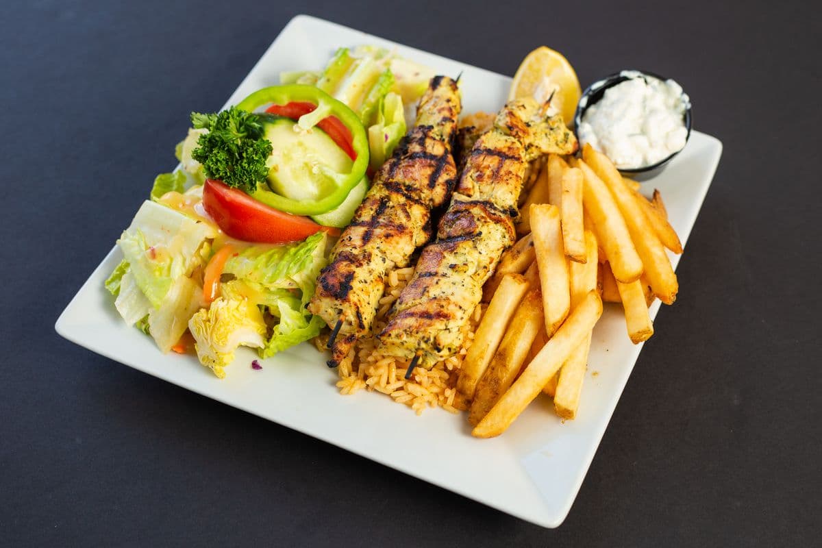 Two Chicken Souvlakis with Tzatziki