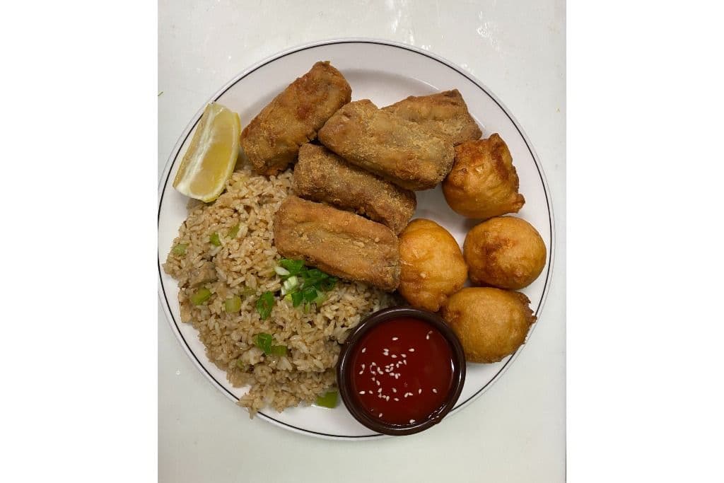 4. Chicken Fried Rice, Bon Bon Spareribs (5 pieces) with 1 piece of lemon and Sweet-and-Sour Chicken Balls (4 pieces)