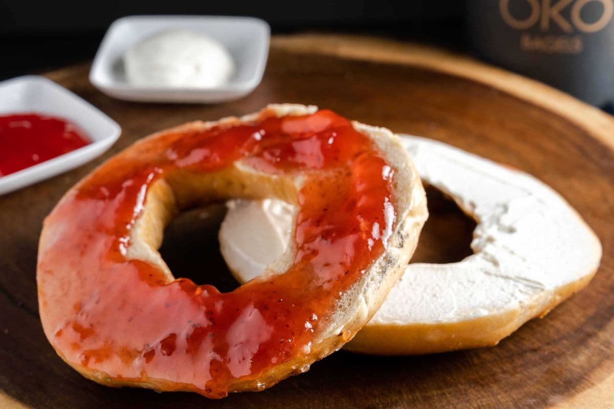 Bagel with Cream Cheese and Strawberry Jam
