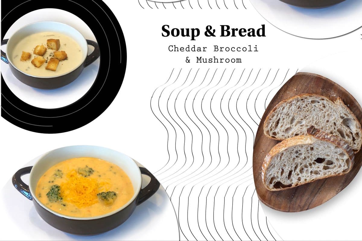 Cheddar broccoli soup with bread