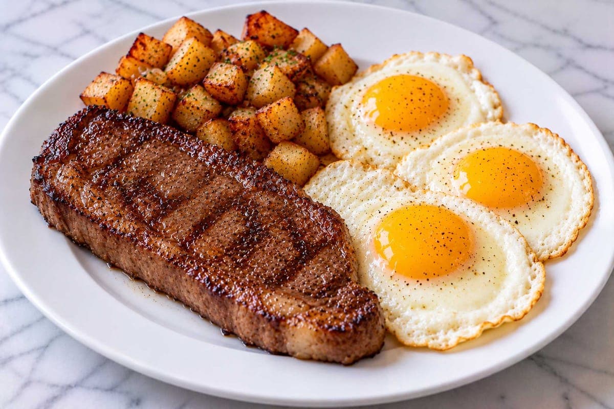 New York Steak and Three Eggs