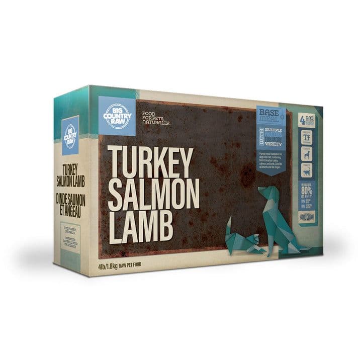 Big Country Raw Frozen Dog and Cat Food - Turkey Salmon Lamb Carton (4 lb)