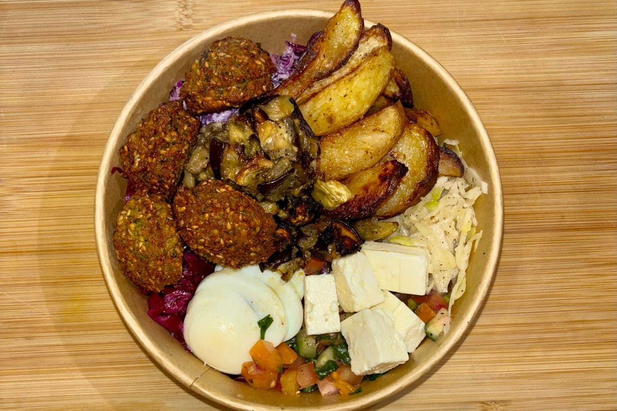 Falael Plate (Salads + Egg + Feta)