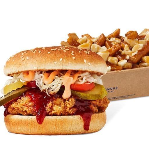 Burger poulet bourbon avec poutine