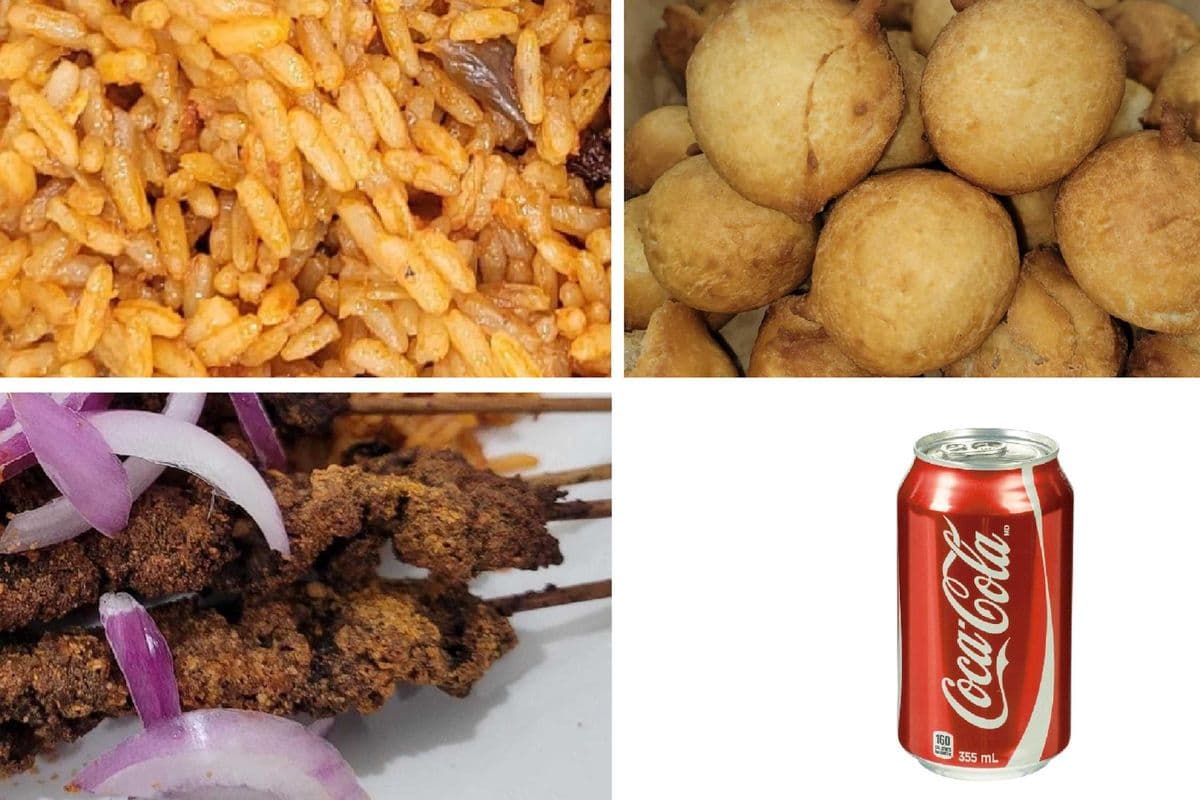 Special Naija Jollof Rice, Suya (Four Pieces), Sugar Burna Buns (Six Pieces), and a Pop Combo