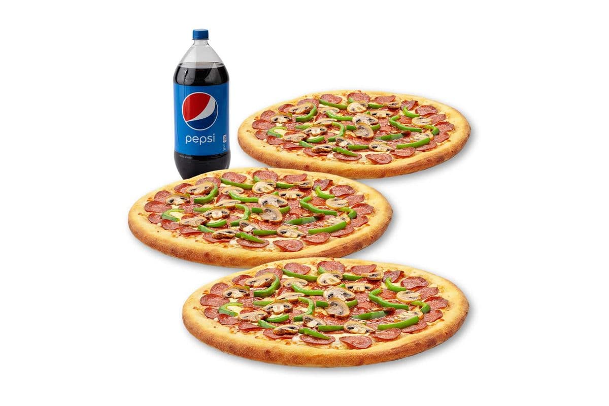 Spécial 3 Pizzas Moyennes - Toute Garnie / Medium 3 Pizza Special - All Dressed