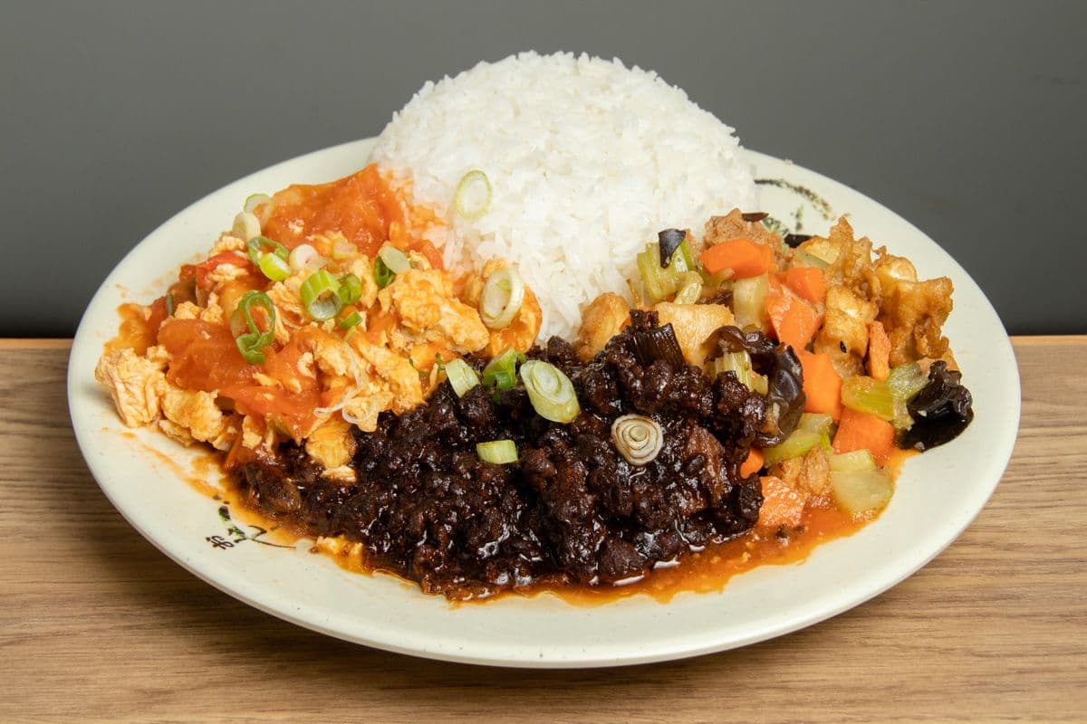 Tomato Eggs & Soy Bean Pork on Rice and Coca Cola 西红柿鸡蛋炸酱素臊子饭 送可乐