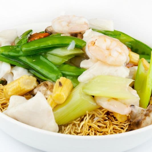 85. Prawns with Mixed Vegetable Chow Mein